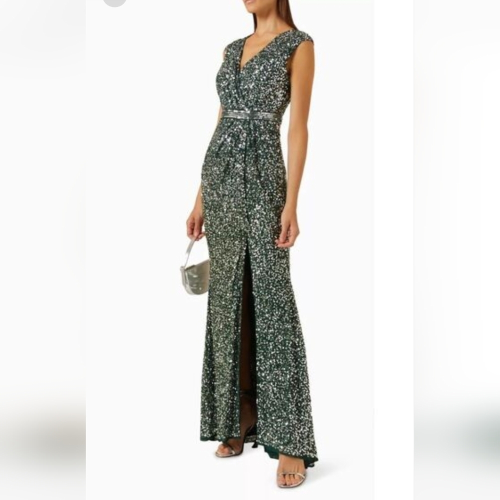 NWOT MACDUGGAL CAP SLEEVE SEQUINED HIGH SLIT GOWN - Picture 12 of 12